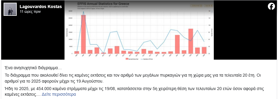 Στάχτη 454.000 στρέμματα έως τα μέσα Αυγούστου - Η Ελλάδα στην 5η χειρότερη θέση της 20ετίας
