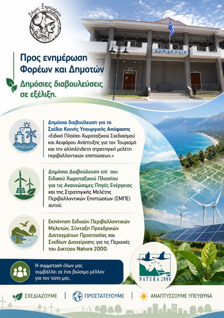 Δήμος Ξηρομέρου – Τρεις σημαντικές δημόσιες διαβουλεύσεις την συγκεκριμένη χρονική περίοδο εξελίσσονται: Τουρισμός, ΑΠΕ και Περιοχές Natura