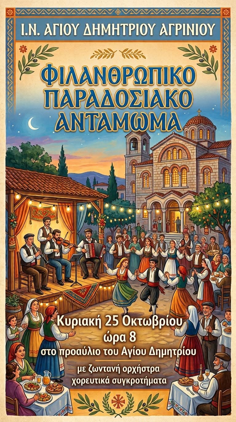 Αγρίνιο: Φιλανθρωπικό παραδοσιακό αντάμωμα στον Άγιο Δημήτριο με μουσική, χορό και εδέσματα